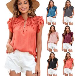 Women's Blouses & Shirts Elegant Flying Sleeve T Shirt Top For Women Casual Ruffles V Neck Summer Blouse Ladies Leisure Chiffon Pullover Top