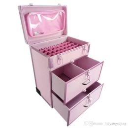 Professional makeup trolley case large capacity luggage bags cosmetology multilayer drawer Aluminium frame cosmetic bag travel suitcase