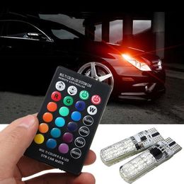 New 2PCS Universal Car RGB LED 12V T10 LED RGB 5050 6SMD Remote Controller Reading Wedge Light Licence Light Bulbs Signal Lamp