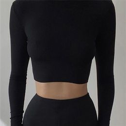 Goth Dark Knitted Gothic Casual Black T shirts Grey Long Sleeve Bodycon Turtleneck Blue Crop Tops Women Autumn Winter Clothing 220408