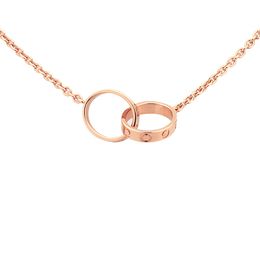 Luxury jewelry Designer necklaces screw diamond double circle Love necklace for couples platinum gold Rose pendant Stainless Steel Anniversary gift B7212300