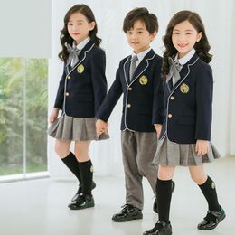 Clothing Sets Children British School Uniform Boys Girls Blazer Coat Gray Skirt Shorts Kids Kindergarten Primary Clothes SetsClothing