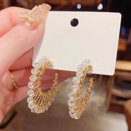 Dangle & Chandelier Circle Crystal Hoop Earrings For Women 2021 New Fashion Jewellery Delicate C Shaped Earings bijoux