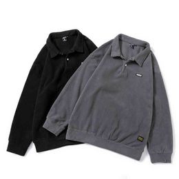 Lapel Solid Colour Couple Long Sleeve Polo Shirt Fleece Boys Korean Students Versatile Loose Trend