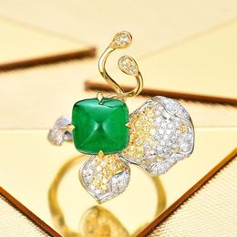 Wedding Rings Delicate Ladies Butterfly Ring Inlay Green Square Cubic Zirconia Fashion Tow-Tone Jewellery For Women Engagement GiftsWedding