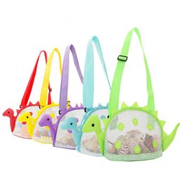 Kids Beach Shell Bags Cartoon Dinosaur Shape Handbag for Seashell Toys Collection Storage Bag Outdoor Mesh Tote Zipper Sand Away Pouch INS Prevent Sand from Entering
