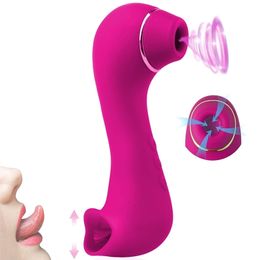 Double Head Modes Clitoral Sucking & Licking Vibrator G Spot Stimulate Vaginal Nipple Massager Oral Sex Toys for Women Couples 220329