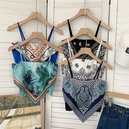 Patched Printed Camisole Top Summer Women Tank Crop Tops Girls Sexy Bellyband Sleeveless Tee shirts Camis For Female 220607