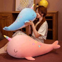 6075100Cm Beautiful Unicorn Whale Plush Cushion Kawaii Ocean Animal Whale Cushion Filled Soft Toy For Kids Baby Gift J220729