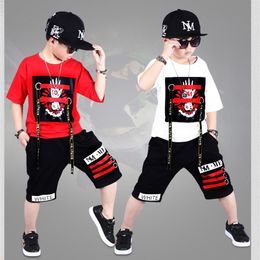 2 Pieces Suit Kids Teenage Boys Clothing Sets Hip hop Dancing Sports Tracksuits Cotton T shirt Shorts Summer Outfits 220620