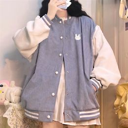 Autumn Japanese Colour blocking Baseball Jacket Soft girl kawaii female student Korean loose Cardigan Sweater Jacket 220816