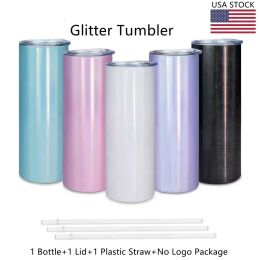 US Stock 20oz Glitter sublimation tumblers Blank stainless steel double wall cups holographic glittery Outdoor Sports Water Cups FY4373