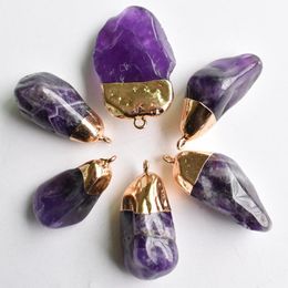 Pendant Necklaces Wholesale 6pcs/lot 2022 Natural Stone Irregular Pendants Amethysts Charms For DIY Jewellery Making