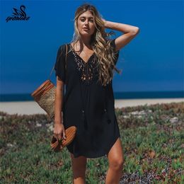 Long Lace Cotton Beach Cover up Sarong Swim Cover up Pareos de Playa Mujer Beachwear Bikini Cover up Tunics Beach Dress T200324