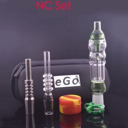 Wholesale Concentrate Oil Collecting Dab Pipe glass collect NC Kit Set with SS Nail & silicone jar quartz nail Banger With gift ego bag
