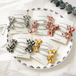 Hair Accessories Pcs/set Cute Koran Style Children Girls Solid Color Bow Plaid Clips Lovely Kids Headwear HairgripsHair