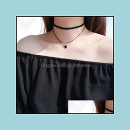 Chokers Necklaces Pendants Jewellery Double Layer Star Necklace Gothic Black Leather Tattoo Pendant For Women Girls Drop Delivery 2021 Afmfp