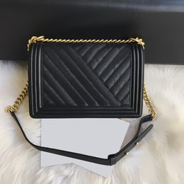Top Tier Quality Designer Boy Bags Classic Womens Quilted Flap Caviar Purses Luxury 28cm Large Handbag Real Leather Gold Chain Crossbody Shoulder Black Bags With Box