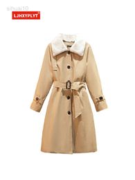 Plush Lapel Mid-length Over-the-knee Cotton Clothing Women's Autumn And Winter New Simple Style Waist Windbreaker Coat Female L220725