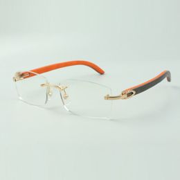 Plain glasses frame 3524012 with orange wooden legs and 56mm lenses for unisex