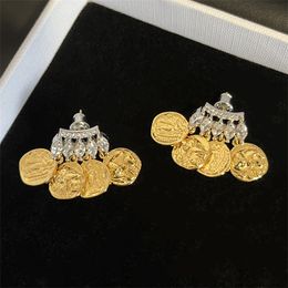 2022 New Ancient Greek Avatar Gold Coins Unique Earrings Stud Trendy Temperament Female Exaggerated Ins Fashion Jewelry Gift