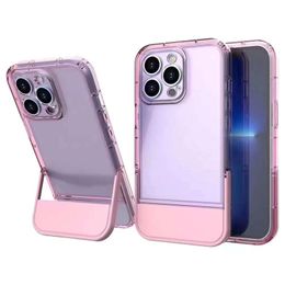Clear Pudding Jelly Cases PC Hybrid Kickstand 3 in 1 Shockproof Cover for iPhone 15 14 13 12 Pro Max 11 X XS MAX XR Transparent Holder Case 100pcs