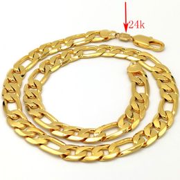 Pendant Necklaces Solid Gold GF Figaro Chain Link Necklace Lengths 12 Mm Italian 60 CM Heavy Men's Hallmarked Yellow Fine Stamep 24 KPen