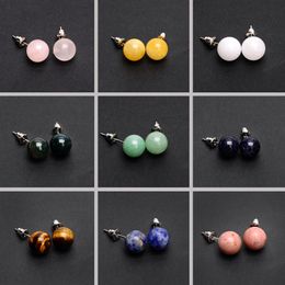 Fashion 8mm 10MM 12MM Round Stud Natural Stone Rose Quartz Opal Amethyst Studs Earrings For Women Jewellery