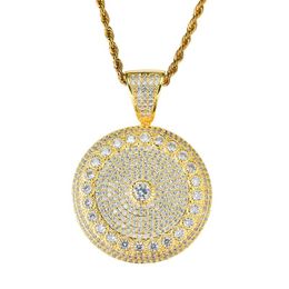 Pendant Necklaces Iced Out Chain 18K Gold Plated Bling CZ Simulated Diamond Sun Flower Men's Hip Hop Necklace JewelryPendant