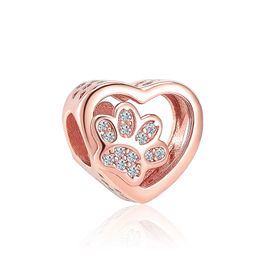 New Popular 925 Sterling Silver High Quality Charm Rose Gold Dog Paw DIY Beads for European Pandora Charm Bracelet Jewellery Fashion Accessories