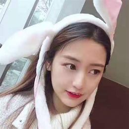 With Moving Bunny Hat Ears Warm Plush Sweet Cute Airbag Cap 220629