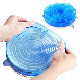 6 Pcs/set Silicone Stretch Lids Reusable Food Saver Wrap Covers Keeping Fresh Seal Bowl Stretchy Wrap Cover Kitchen Accessories