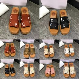rubber wedges UK - Women Designer Sandals Woody Espadrille Platform Wedge Mules Canvas Slides Slipper Thong Slingback Shoes Square Toe Sneakers size 35-42