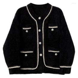 Women's Wool & Blends Korejepo Coat Feminine Fashion Design Spring/Autumn 2022 Office Lady Solid Pearls Long Sleeve Top Vintage