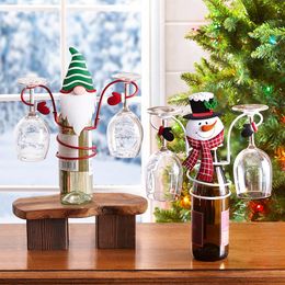 Holiday Wine Bottle & Glass Holders Christmas Theme Organizer Rack Festival Home Desktop Decoration D1 220509