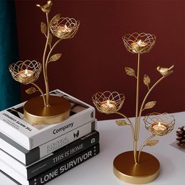 Candle Holders JOUDOO Gold Tealight Holder, Bird Rose Tree Shaped Iron Candelabra Stands For Wedding, Party, Home Decor