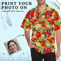 YesCustom T-Shirt Bright-Colored Flowers Custom Face Cardigan Casual Beach Tee Printed Loose Party Hawaiian Shirt Tops 220505
