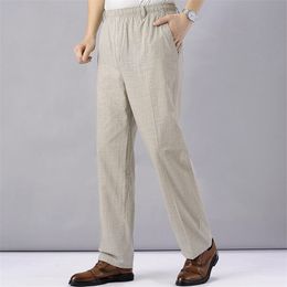 Men's High Waist Trausers Summer Pants Clothing Novelty Linen Loose Cotton Elastic Band Thin Work Vintage Wide Legs 220325