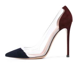 Designer-2022 venda quente pontilhada costurada transparente 10 cm de salto alto mulheres versáteis sapatos