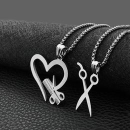 Pendant Necklaces Scissors Haircut Barber Men Pendants Chain Stainless Steel Heart Love Razor Blade Necklace Jewellery Creativity GiftPendant