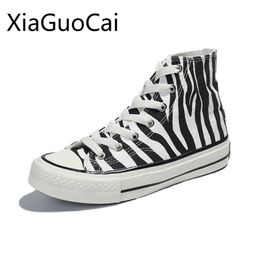 Canvas Zebra Pattern Style Womens Casual Shoes High Top Female 220716