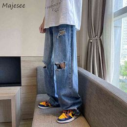 Jeans strappati con fori Uomo Estate Baggy oversize S-3XL Pantaloni in denim con gamba larga Casual Retro Hip Hop Pantaloni moda coreana G0104