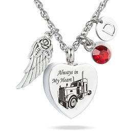 Stainless Steel Heart with Angel Wings and Birthstone Pendant Necklace Cremation Urn Jewellery Keepsake for Human Pet Ashes