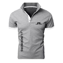 J LINDEBERG Golf print Cotton Polo Shirts for Men Casual Solid Color Slim Fit Mens Polos Summer Fashion Brand Men Clothing 220527