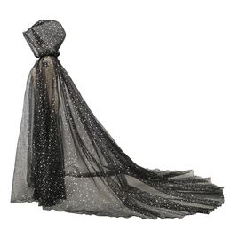 Halloween Costume Starry Stars Hood Cloak Cape for Women Floor Length Tulle Cloaks