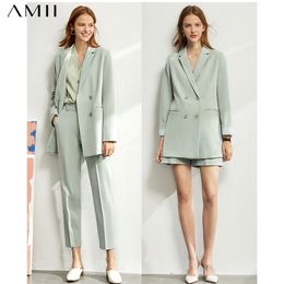 Amii Minimalism set for women Autumn 4 piece set Solid blazer tanks high waist pants sold separately women s costumes 12060909 LJ201125