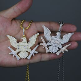 Hip Hop Iced Out Micro Paved CZ Bling King Eagle Pendant Necklace for Men Boy Punks Styles Jewellery Wholesale