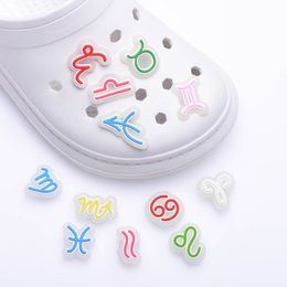 1pcs Luminous 12 Constellation Shoe Charms PVC Croc Decorations Scorpio Leo Virgo Sandals Wirstband Accessories Kids Gifts