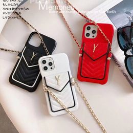 Y Fasion Lanyard Designer Leather Phone Case For iphone 13 12 Pro Max 11 XS XR X 8 7 Plus card Hold Back Cover