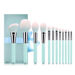 Makeup Tools 12pcs Brushes Set Blue Handle Foundation Powder Blush Eyeshadow Concealer Lip Eye Make Up Brush Cosmetics Beauty220422